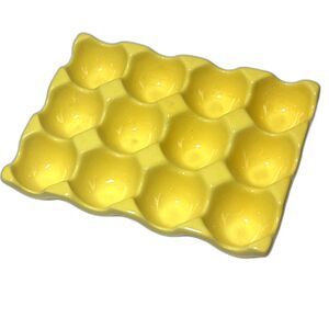 Yellow Ceramic Egg Holder Tray - Holds Dozen (12) Eggs - Kitchen Counter Storage